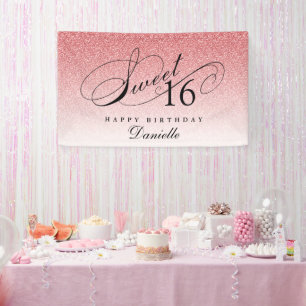 Banderoles Bébé Parties scintillant rose douce 16 Anniversair