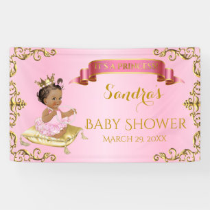 Banderoles Bébé Princesse Royale Fille sur Coussin Rose Or