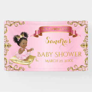 Banderoles Bébé Princesse Royale Fille sur Coussin Rose Or