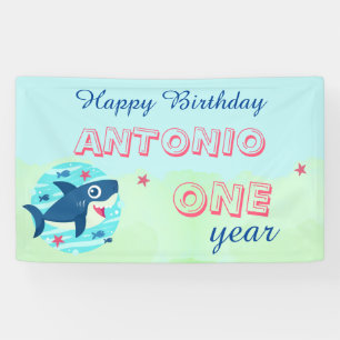 Banderoles Bébé Requin océan bleu mignon Joyeux Anniversaire 