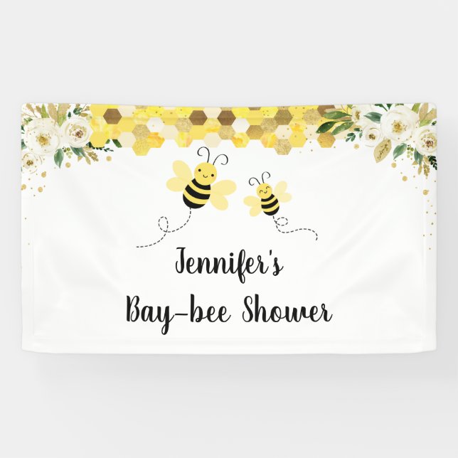 Banderoles Bee Gold Floral Genre Baby shower neutre (Horizontal)