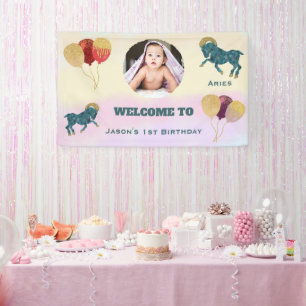 Banderoles Bélier Aquarelle 1er Anniversaire Photo & Ballons
