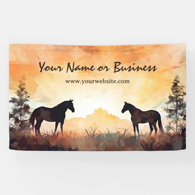 Banderoles Belle aquarelle Silhouette Chevaux en Champ (Horizontal)