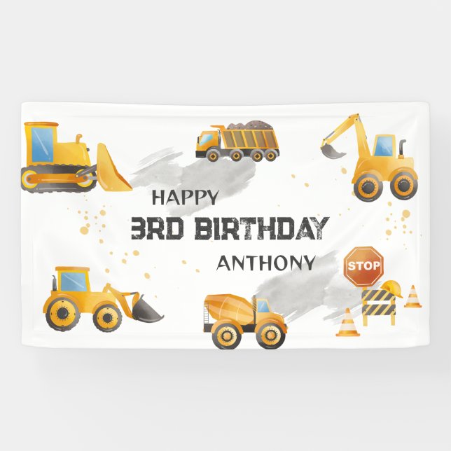 Banderoles Belle construction pour enfants Anniversaire (Horizontal)
