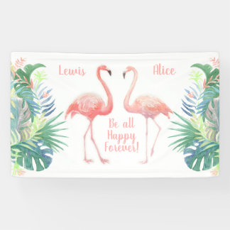 Banderoles Belle Conte Fée Pour Deux Flamants roses Fleur Tro