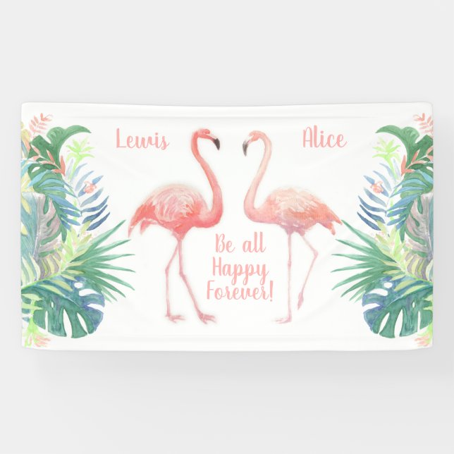 Banderoles Belle Conte Fée Pour Deux Flamants roses Fleur Tro (Horizontal)