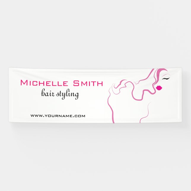 Banderoles Belle icône fille cheveux rose coiffure marque (Horizontal)