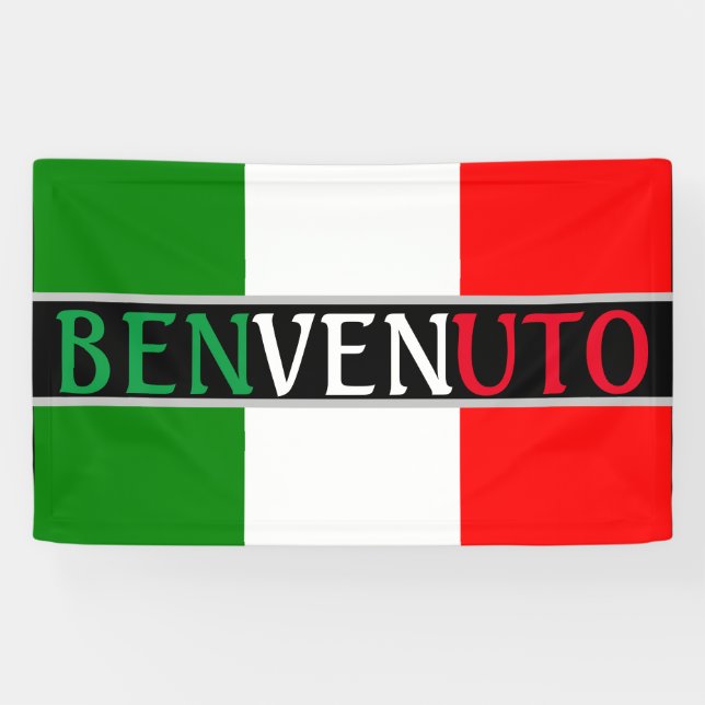 Banderoles Benvenuto Bienvenue sur le drapeau italien (Horizontal)