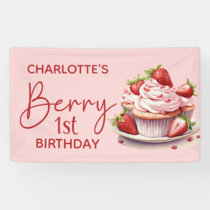 Banderoles Berry 1er Anniversaire Rose Rouge Fraise Nom