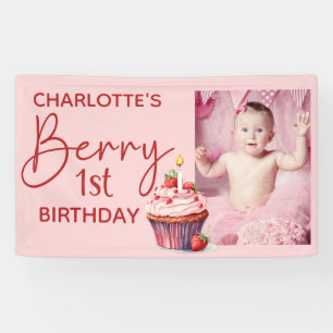 Banderoles Berry 1er Anniversaire Rose Rouge Fraise Nom Photo