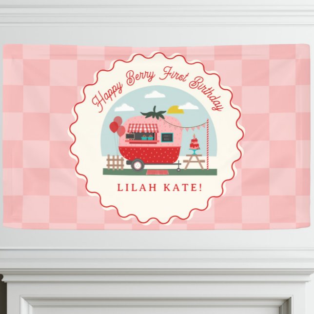 Banderoles Berry First Birday Party Camper fraise (Créateur téléchargé)