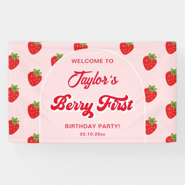 Banderoles Berry fraise 1er anniversaire Accueil (Horizontal)