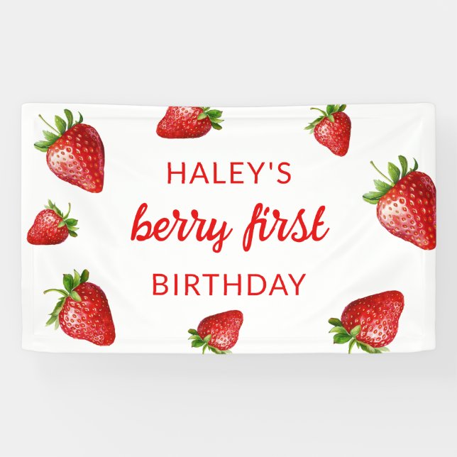 Banderoles Berry fraise mûre rouge Premier 1er bébé Anniversa (Horizontal)
