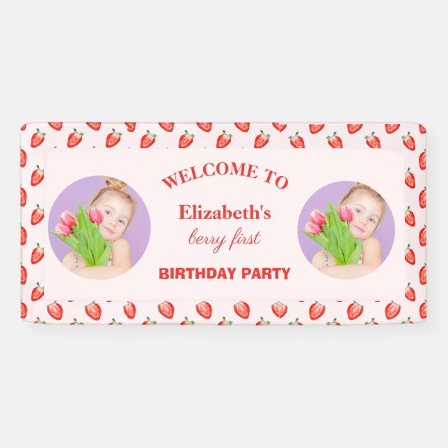Banderoles Berry fraise photo premier anniversaire (Horizontal)