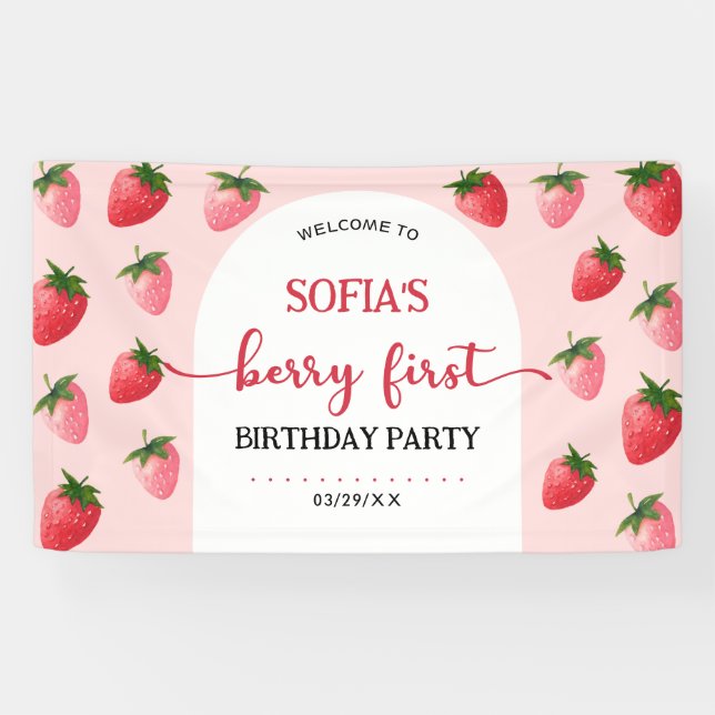 Banderoles Berry fraise Premier anniversaire (Horizontal)