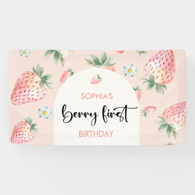 Banderoles Berry premier anniversaire de enfant de fraise (Horizontal)