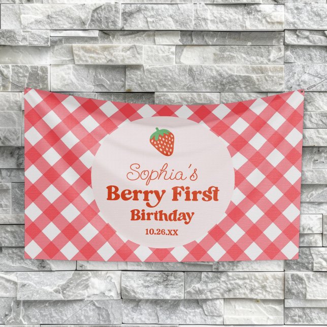 Banderoles Berry rouge fraise première fête d'anniversaire (Créateur téléchargé)