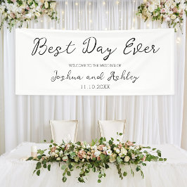 Banderoles Best Day Ever Script Blanc Simple Mariage Bienvenu