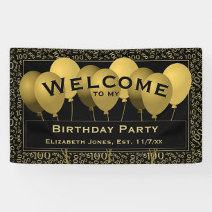Banderoles Bienvenue 100e anniversaire Motif numéro   Noir/Or