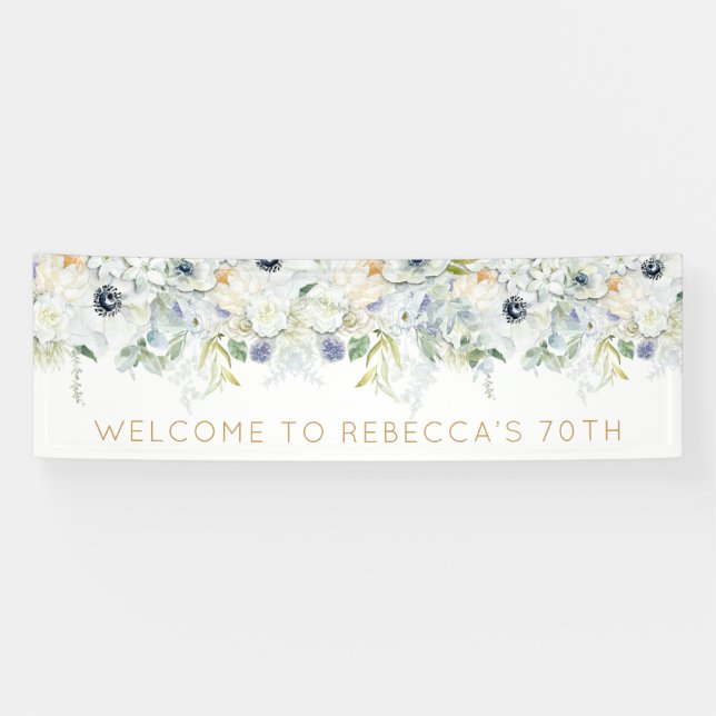 Banderoles Bienvenue 70e anniversaire Nom de fête Feuilles fl (Horizontal)