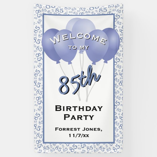 Banderoles Bienvenue 85e anniversaire Numéro Patten Bleu/Blan (Vertical)