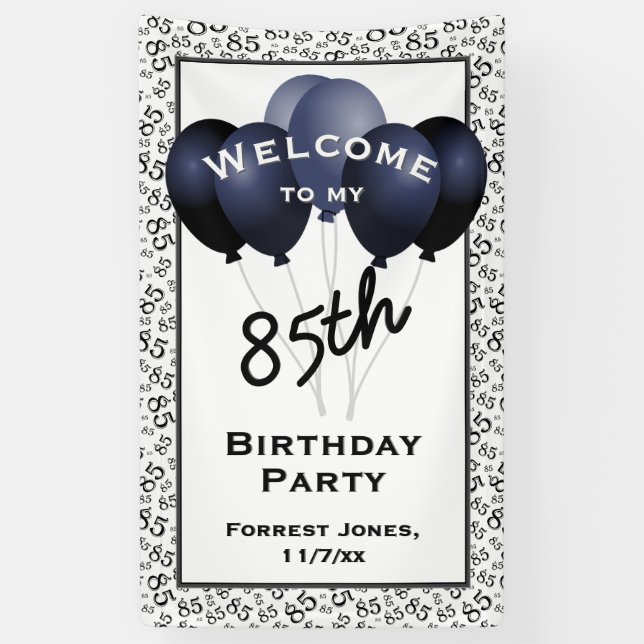 Banderoles Bienvenue 85e anniversaire Numéro Patten noir/blan (Vertical)