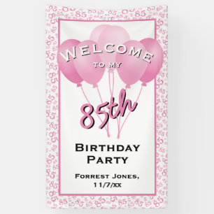 Banderoles Bienvenue 85e anniversaire Numéro rose/blanc