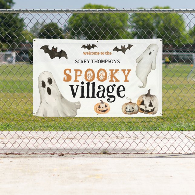 Banderoles Bienvenue à Éffrayant Village Ghosts Nom Halloween (En situation)