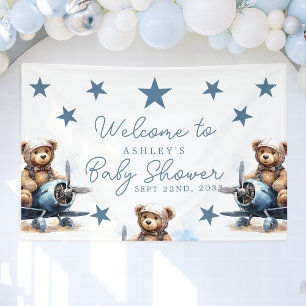 Banderoles Bienvenue à la Baby Shower Avion Ours en Peluche