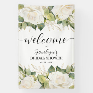 Banderoles Bienvenue à la Baby Shower Élégantes Roses Blanche