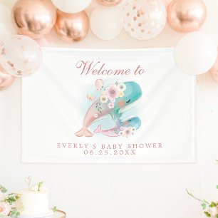 Banderoles Bienvenue à la Baby Shower Fille Baleines Aquarell