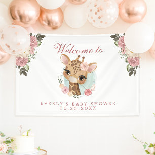 Banderoles Bienvenue à la baby shower girafe florale mignonne
