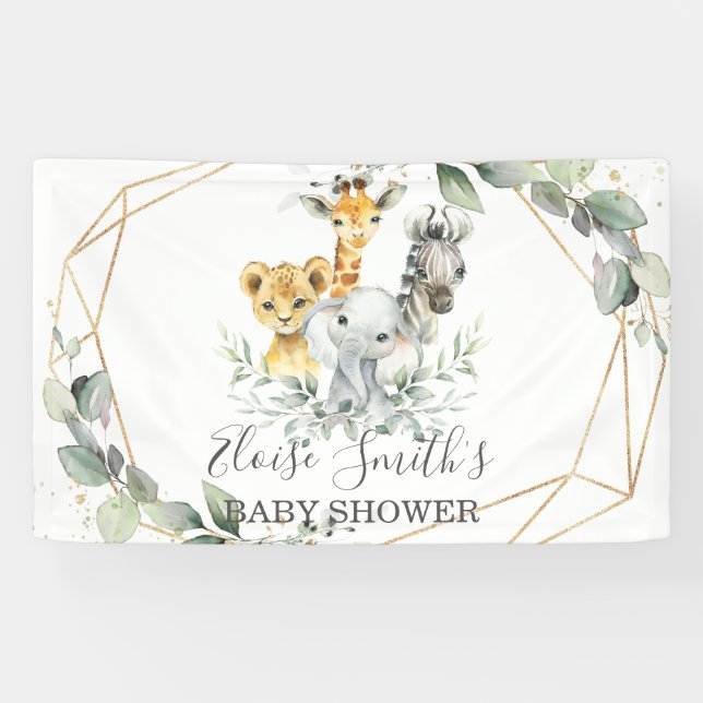 Banderoles Bienvenue à la Baby Shower Jungle Animaux Chic Vég (Horizontal)
