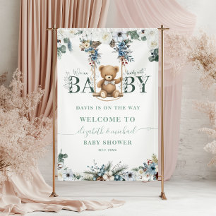 Banderoles Bienvenue à la Baby Shower Ours en Peluche Vert Sa