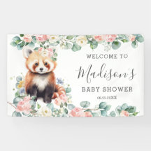 Bienvenue à la Baby Shower Panda Rouge Doux Fleurs