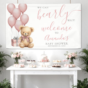 Banderoles Bienvenue à la Baby Shower Rose Ours en Peluche
