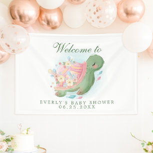 Banderoles Bienvenue à la baby shower Tortue de mer florale
