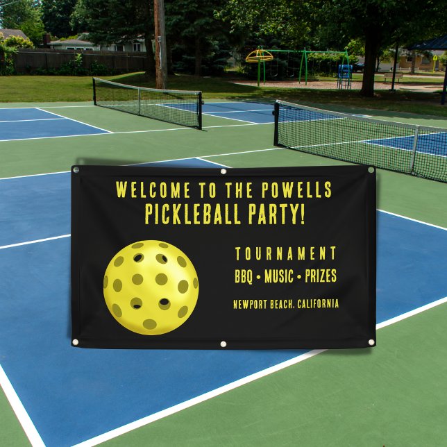 Banderoles Bienvenue à la fête de Pickleball Jaune Noir (Créateur téléchargé)