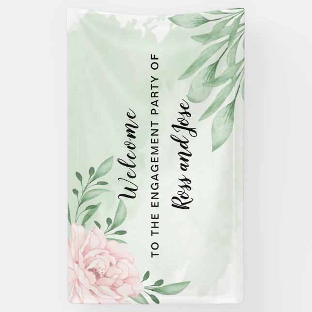 Banderoles Bienvenue à la fête d'engagement Rose Eucalyptus (Vertical)