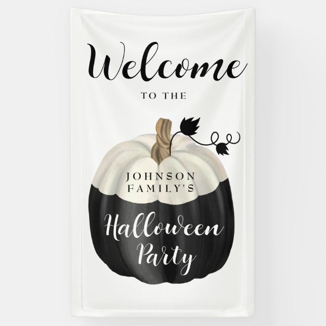Banderoles Bienvenue à la fête d'Halloween en noir et blanc (Vertical)