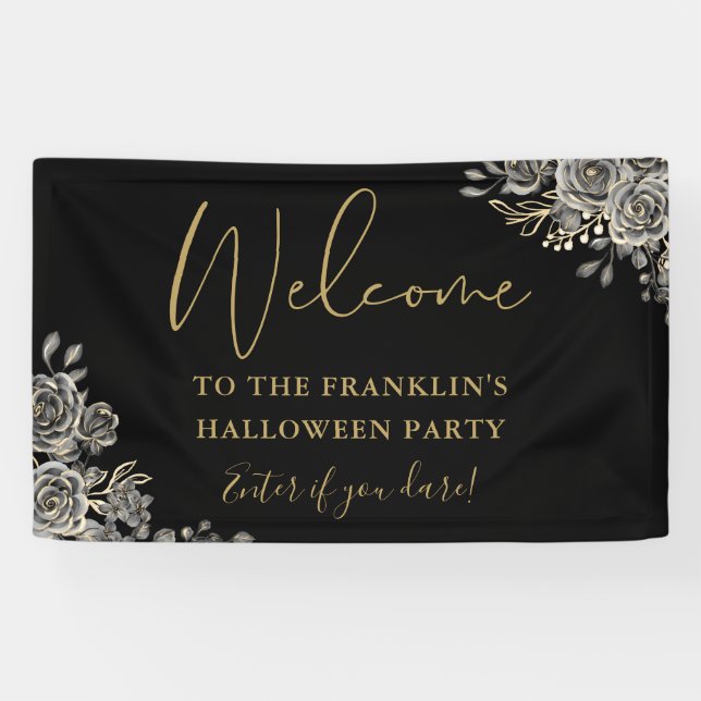 Banderoles Bienvenue à la fête d'Halloween florale gothique (Horizontal)