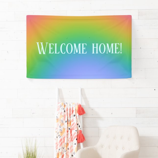 Banderoles "Bienvenue à la maison !" Arc-en-ciel (En situation)