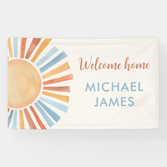 Banderoles Bienvenue à la maison bébé garçon soleil boho sole (Horizontal)