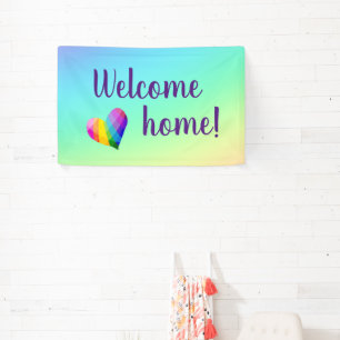 Banderoles Bienvenue à la maison ! Coeur arc-en-ciel