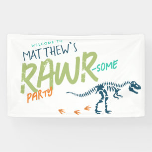 Banderoles Bienvenue à l'anniversaire de garçons avec T-Rex d