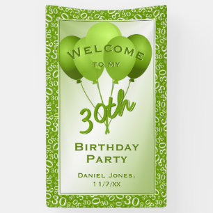 Banderoles Bienvenue à ma 30e fête d'anniversaire - Vert/Bl
