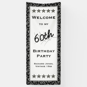 Banderoles Bienvenue à mon 60e anniversaire noir et blanc