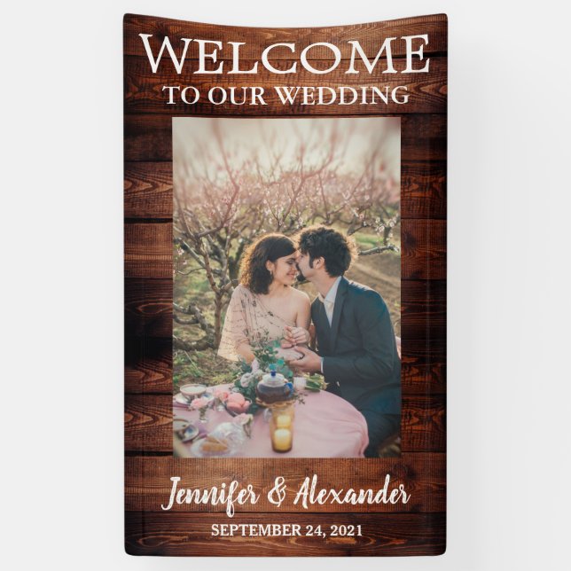 Banderoles Bienvenue à notre mariage de grange rustique Maria (Vertical)
