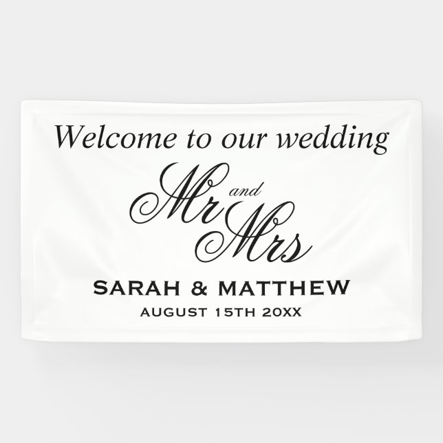 Banderoles Bienvenue à notre mariage élégant M. et Mme script (Horizontal)