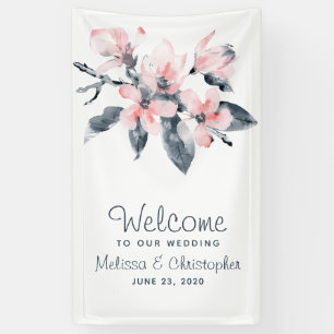 Banderoles Bienvenue à notre mariage Fleurs roses et grises É
